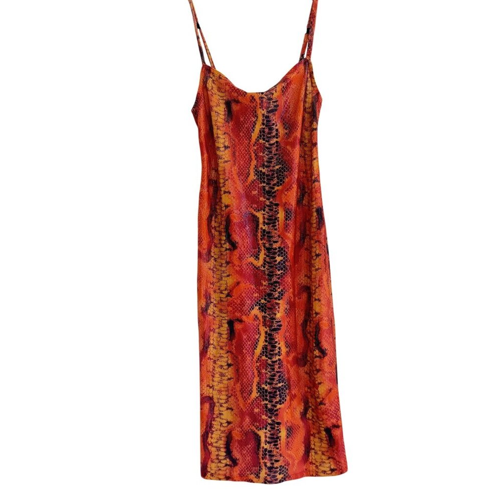 Vintage Snake Skin Soft Faux Leather Women's Spaghetti Straps Midi Dress Size M
